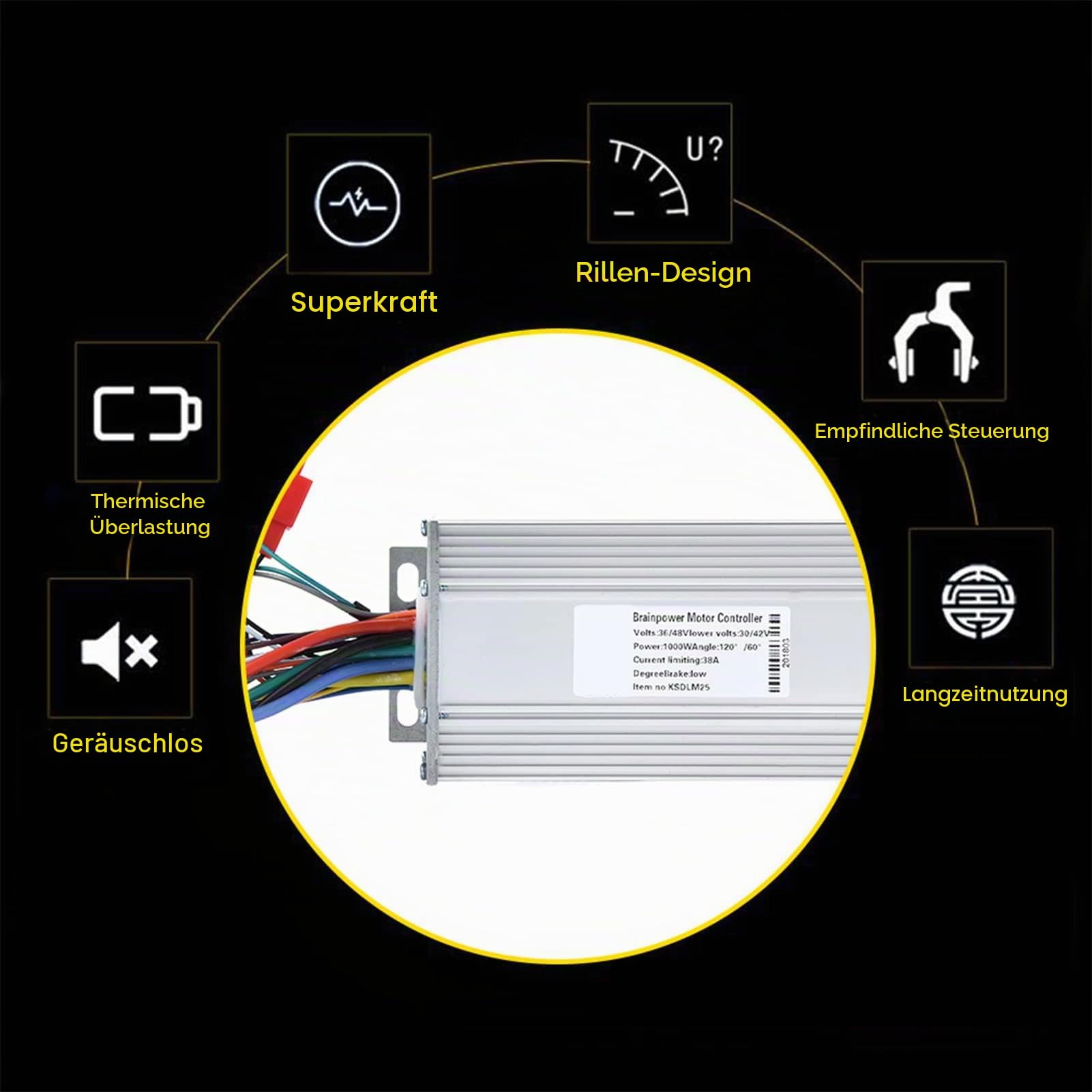 Brushless Motor Controller, 36V/48V 1000W, Aluminiumlegierung Gehäuse, für Elektroroller und Elektrofahrräder mit Wärmeableitung und Geschwindigkeitsregelung