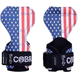 Cobra Grips PRO Weight Lifting Gloves Heavy Duty Straps Alternative Power Lifting Hooks For Deadlifts Adjustable Neoprene Padded Wrist Support Bodybuilding (FIT USA FLAG Leather)