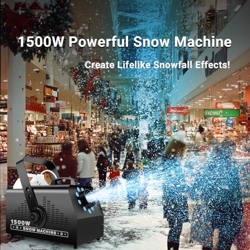 fake snow machine with 9leds light - 1500w artificial snow making machine with 7 color lights effect snowflake maker by remote control for kids wedding party stage christmas decorations
