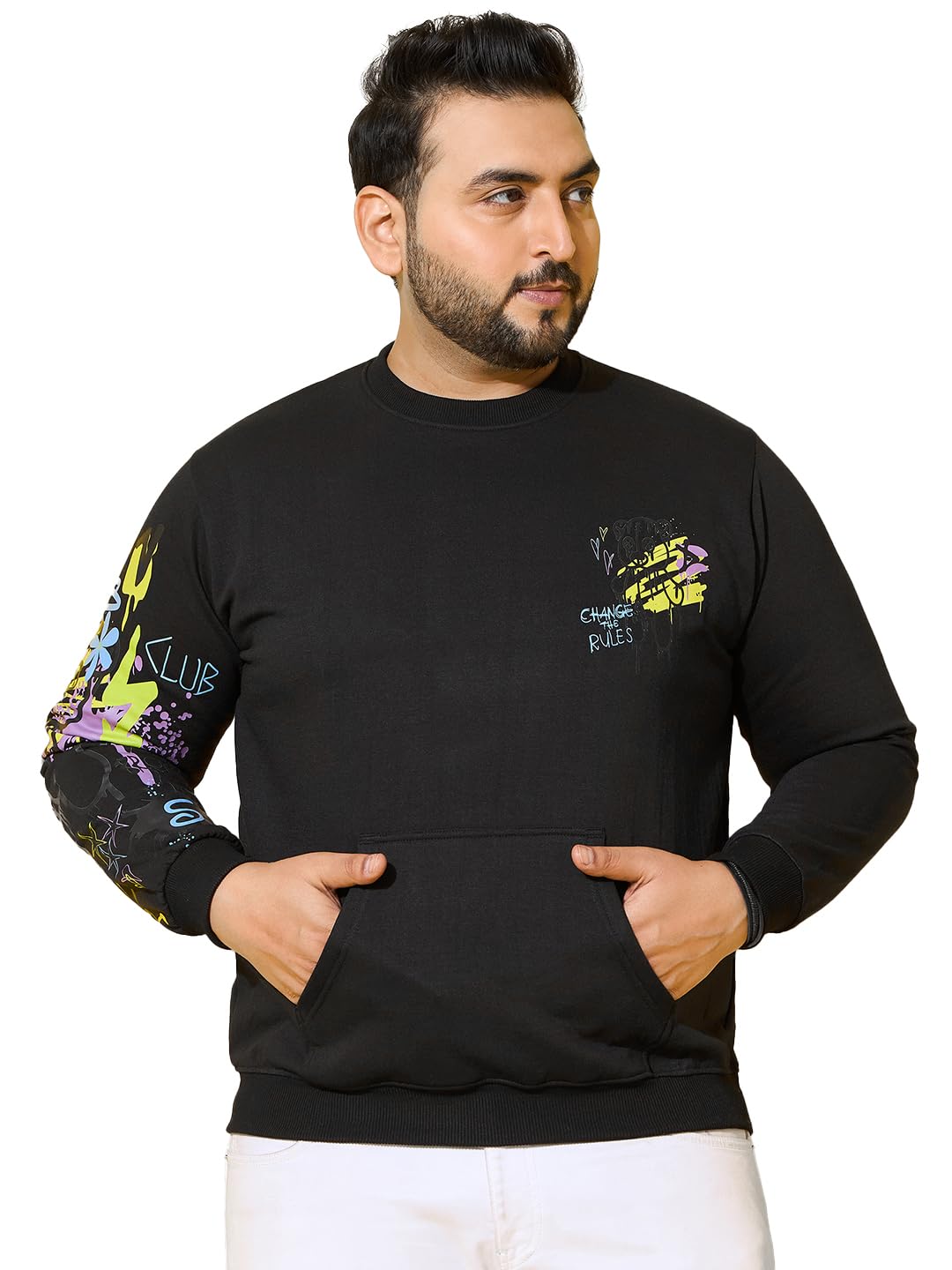 bigbanana Men Plus Size Black Printed Full Sleeve Sweatshirt-picture-23