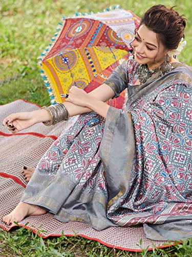 Image of AKHILAM Women's Silk Blend Banarasi Saree With Unstitched Blouse Piece (KASAVU201 HS Parent)