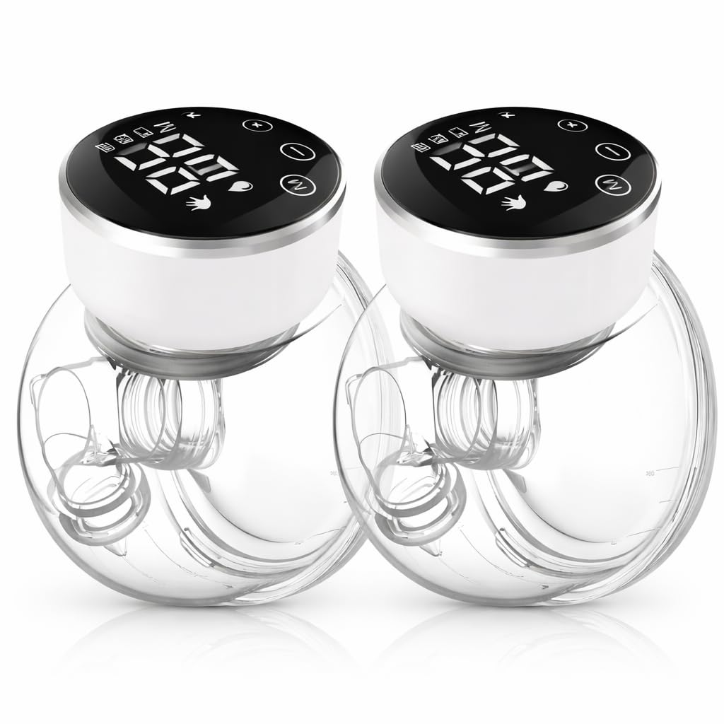 Wearable Breast Pump Hands Free of Longer Battery Life & LED Display, Portable Electric Breast Pump with 3 Modes & 9 Levels & Low Noise, 24 mm Flange, 2 Pcs White