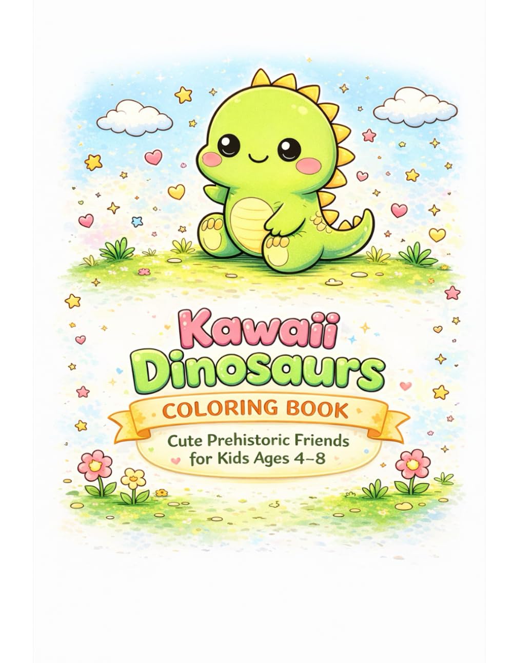 Kawaii Dinosaurs Coloring Book: Cute Prehistoric Friends for Kids Ages 4–8