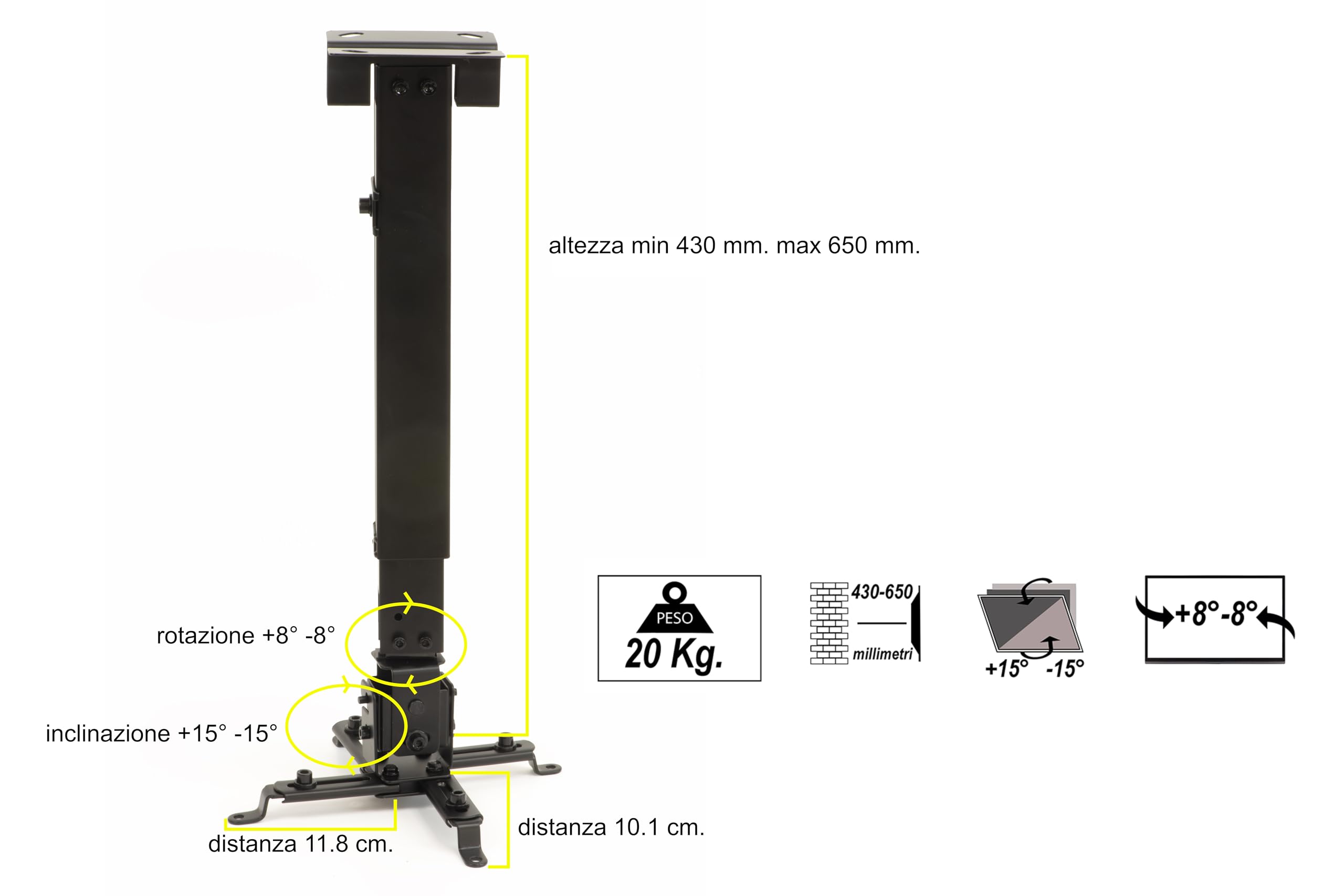 Supporto Proiettore Link LKBR04 - Da Muro/soffitto, Regolabile, Per Proiettori Fino A 20kg - Foto 4