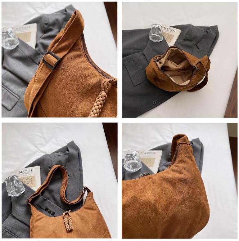 Shoulder Bag for Women,Ultra Soft Foldable Vegan Leather Crossbody Bag,Stylish Slouchy Tote Purses Hobo Handbag - Image 4