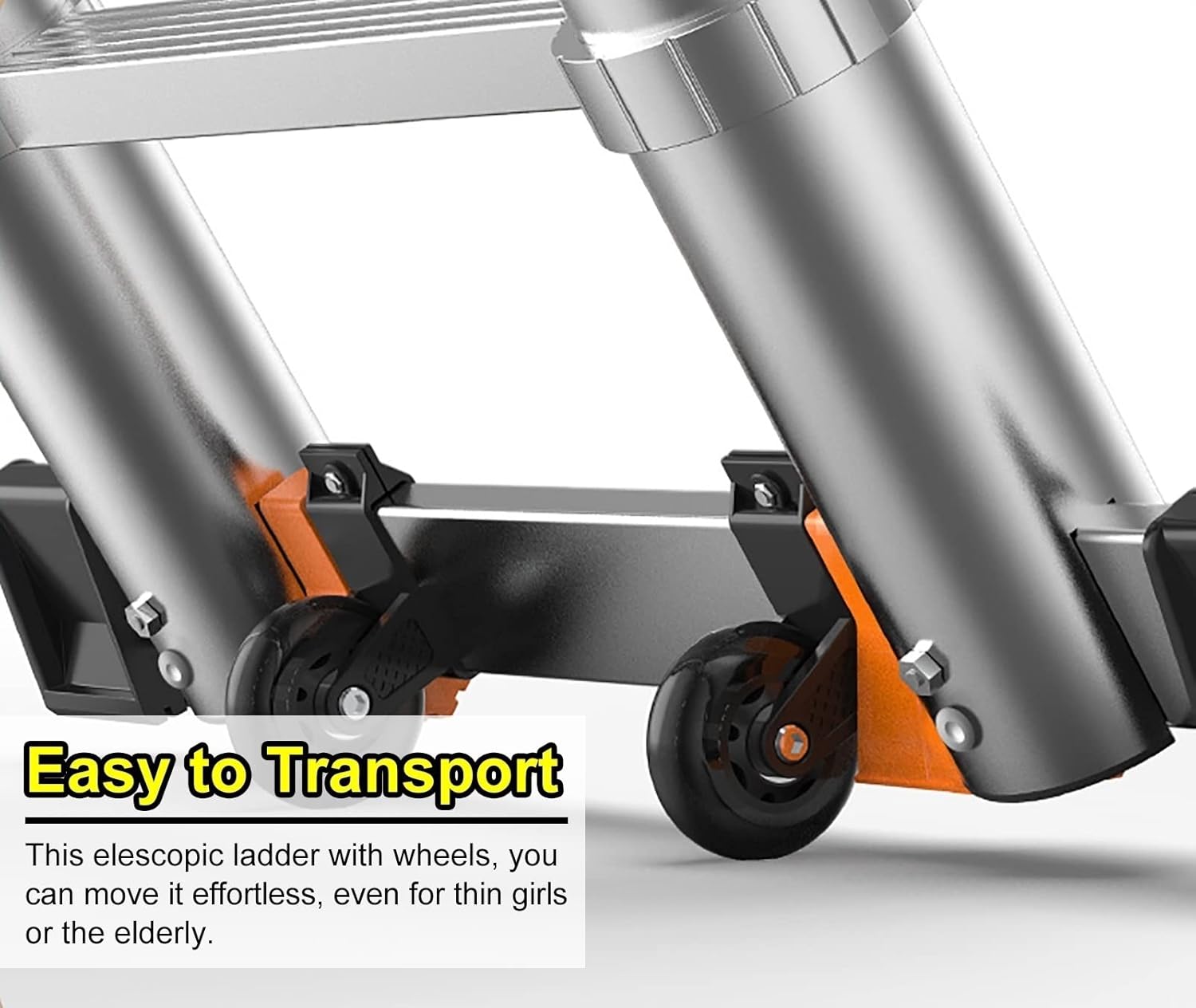 Telescopic Ladder Industrial-Grade Extension Ladder for Home/Office/Work/Rooftops, Portable Multi-Purpose Retraction Collapsible Ladder, Supports 150kg