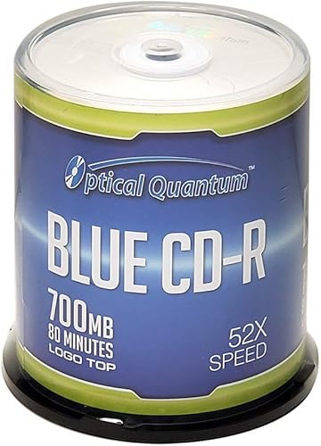 Optical Quantum Blue AZO CD-R 700MB 52X Disco de medios grabables para datos y música 100pk husillo caja libre de frustración