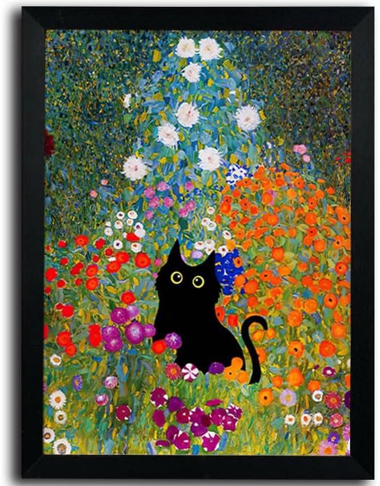 Amazon.com: Framed Funny Black Cat Canvas Wall Art Black Cat in ...