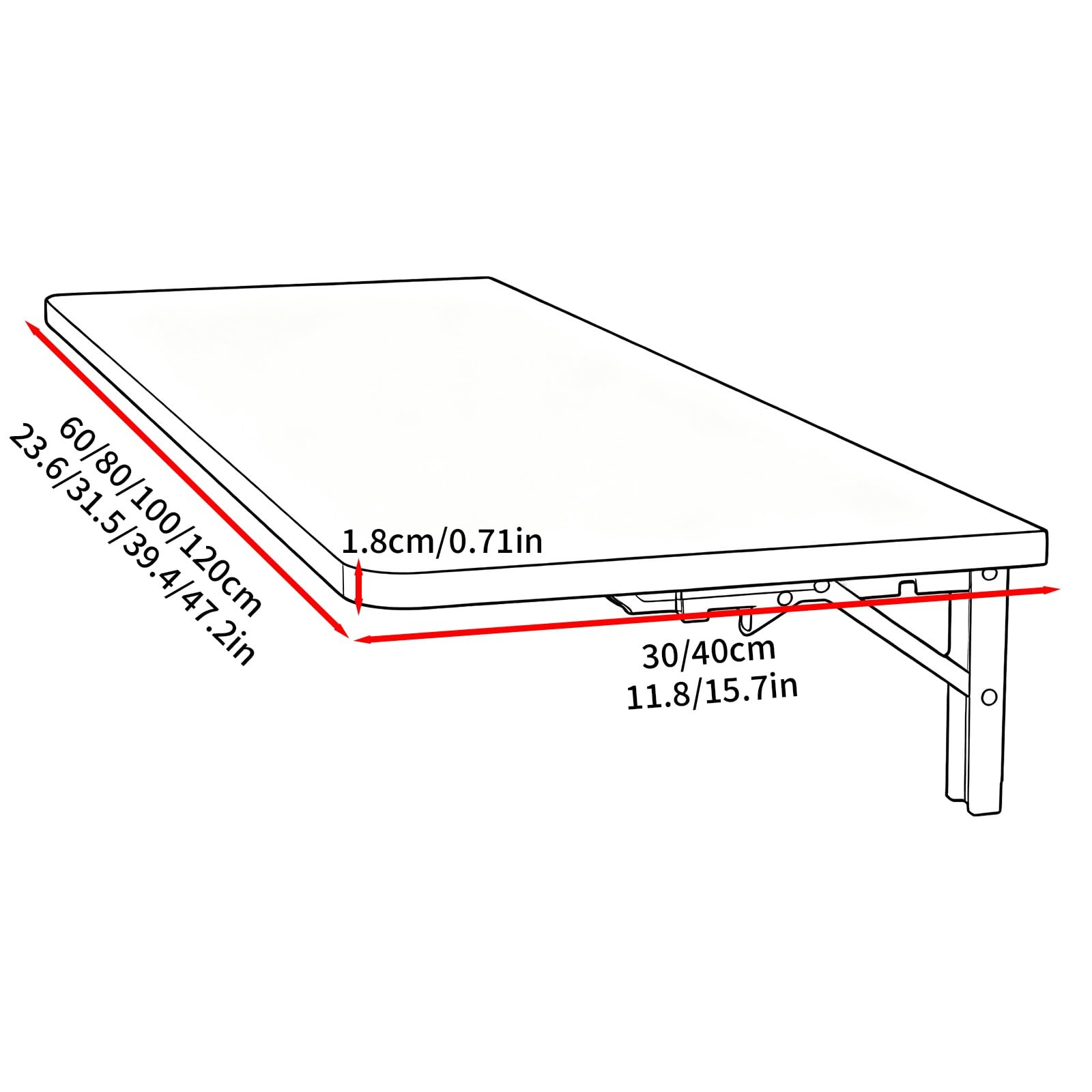 Tavolo da Pranzo Pieghevole a Parete, Moderno Stretto Sospeso, Nucleo Legno Massello, Pannello Composto Bar Caffe(White,60 * 40cm/23.6 * 15.7in)
