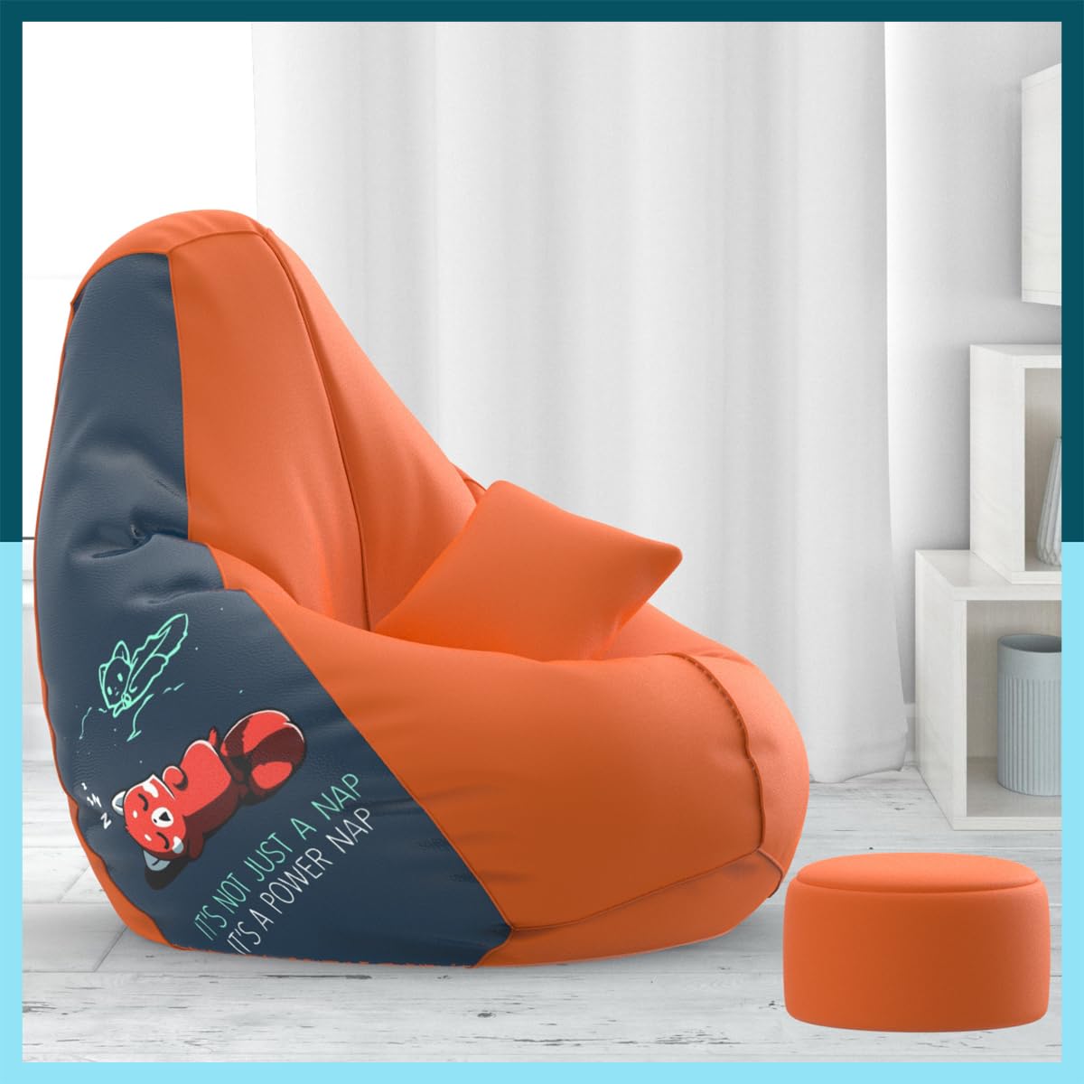 Biggie Bean Bag with Beans Filled 5XL Bean Bag with Free Cushion and Footrest - Official : Printfinesse Combo (Matching Color : Printed, Power Nap - Indigo Orange)-picture-12