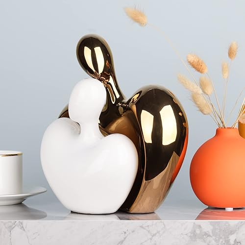 Miniatura 3 de Acento estético de decoración de habitación blanco y dorado decoración de escultura de pareja soporte de TV centro de mesa funky arte abstracto