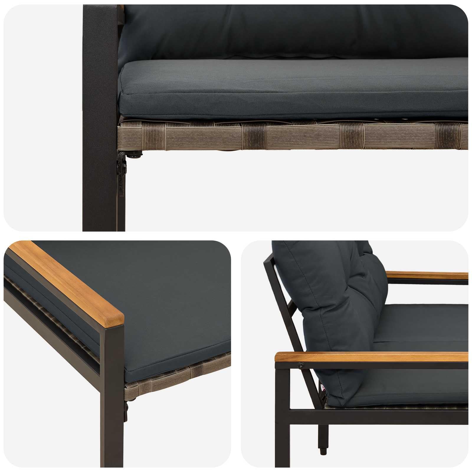 Ławka Ogrodowa Polirattan 2 Osoby 116 x 67,5 x 72 cm | Blat Z Drewna Akacjowego, Regulowane Nóżki, Zdejmowane Poszewki, Na Taras