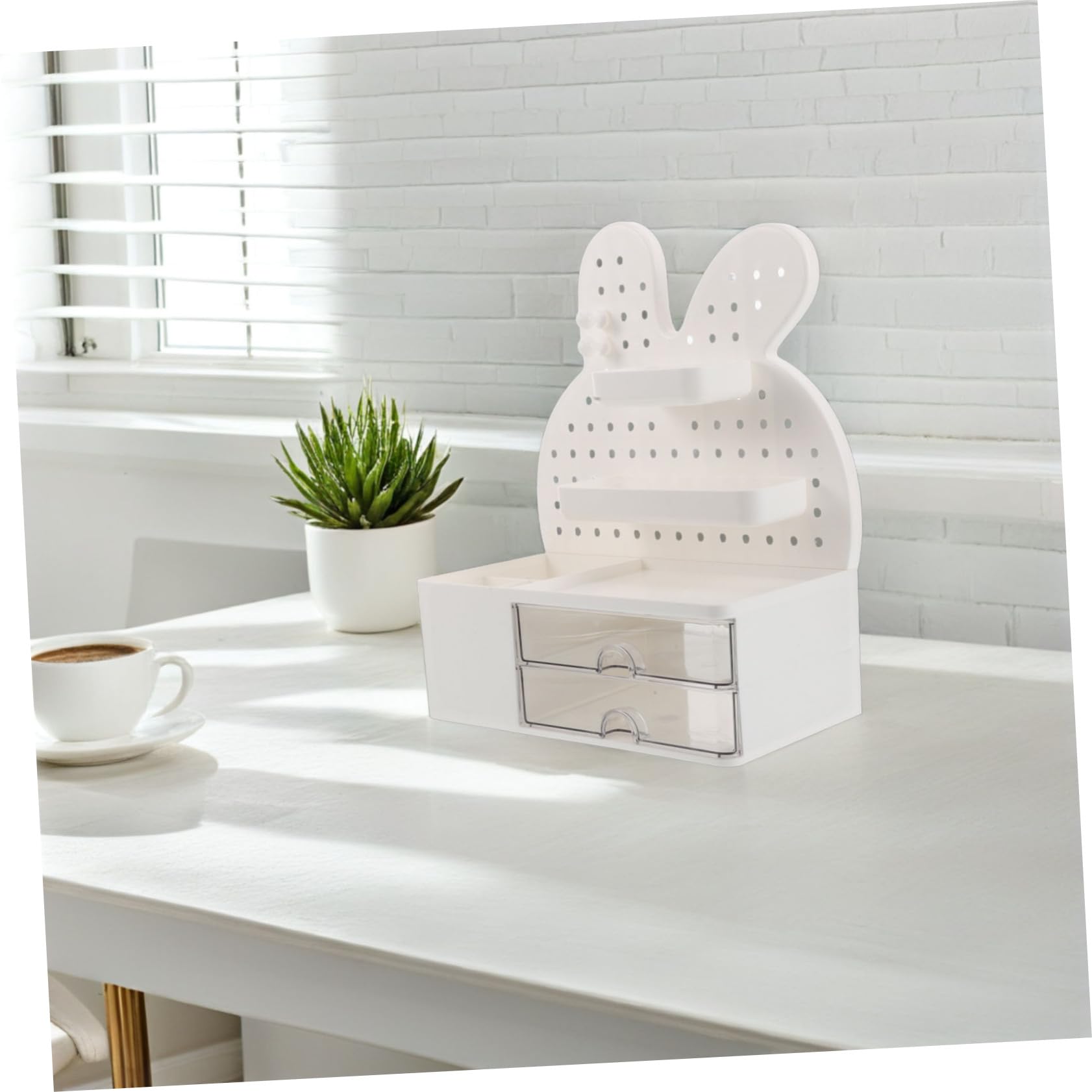 Veemoon Organizador de Escritorio con Forma de Conejo Cute Caja de Almacenamiento con Cajones Estante de Perforación para de Oficina y Papelería Accesorio de Escritorio Divertido y