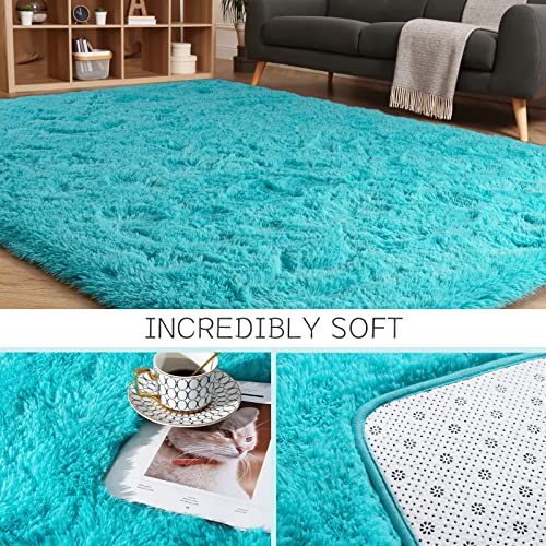 HOMORE Rugs for Living Room 5x8 Fluffy Modern Shag Rugs for Bedroom, Soft Furry Teal Blue Rug for Kids Room, Cute Rugs and Carpets for Nursery Playroom Home Dorm Decor, Turquoise