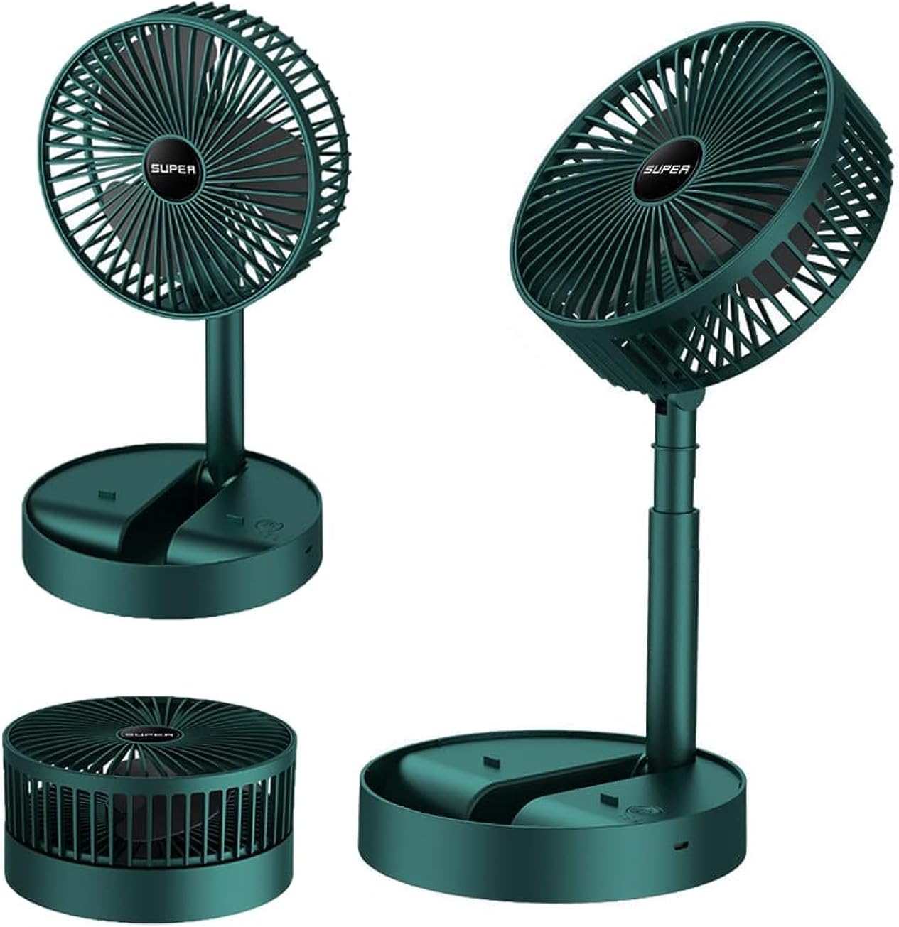 Portable Rechargeable Desk Fan, Folding Fan Pedestal Fan 3 Speeds Adjustable Height Table Fan, USB Charging for Home Office Travel RV Bedroom Outdoor (Green)
