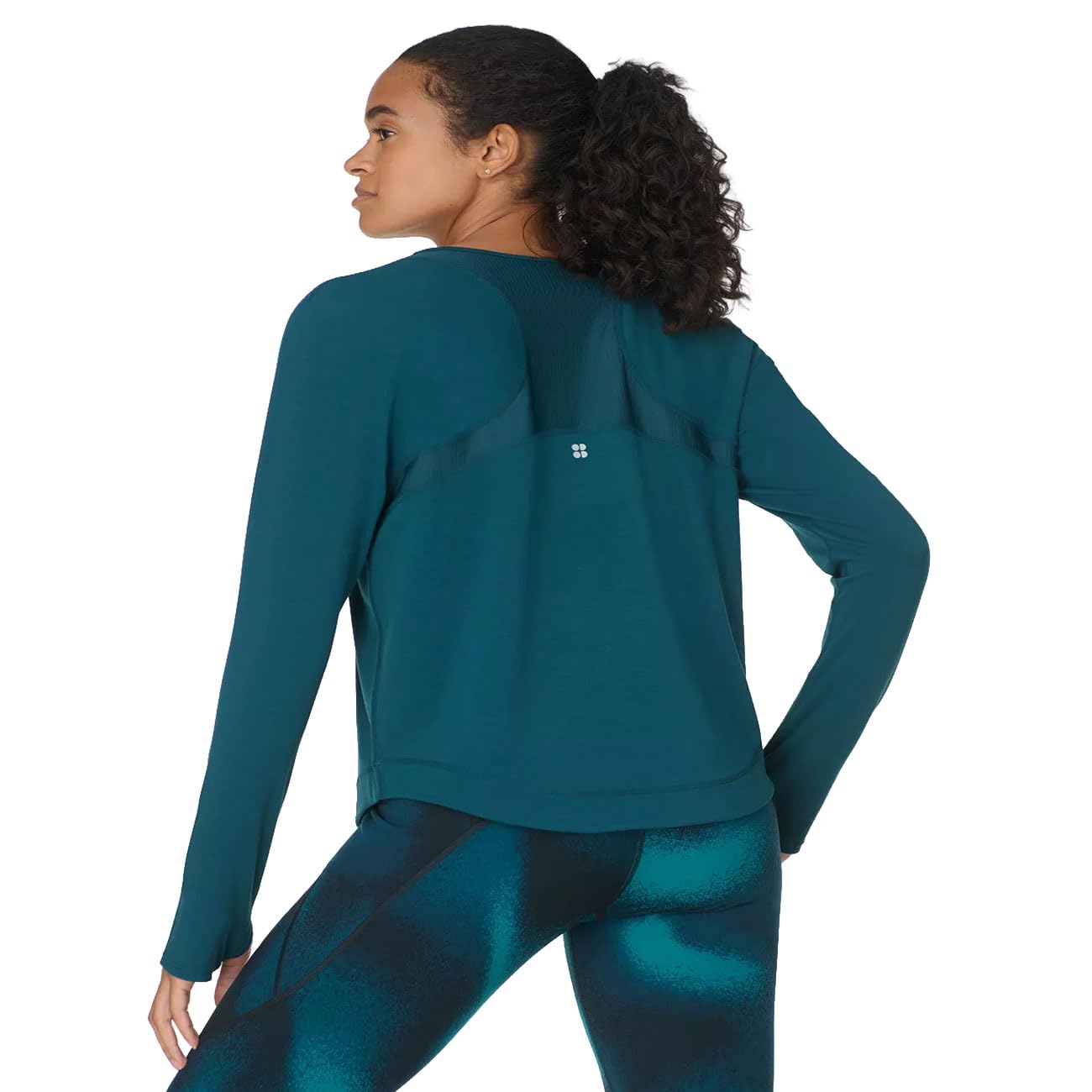 Sweaty Betty Women's Blue Breathe Easy Mesh Long Sleeve Top, Sweat-Wicking, Stretch, Breathable, With Back Mesh Panels (Uk, Alpha, Xs, Regular, Regular, )