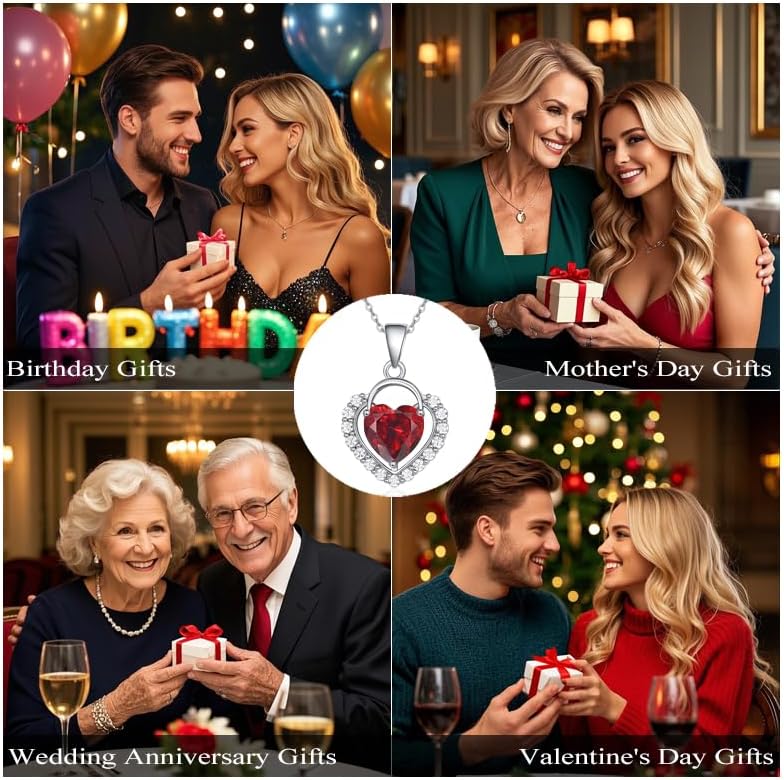 HeartMelody Heart Necklaces for Women 18K White Gold Plated Birthstone CZ Love Heart Pendant Necklace Adjustable Chain Jewelry Necklaces Birthday Gifts Present for Wife Her - Image 6