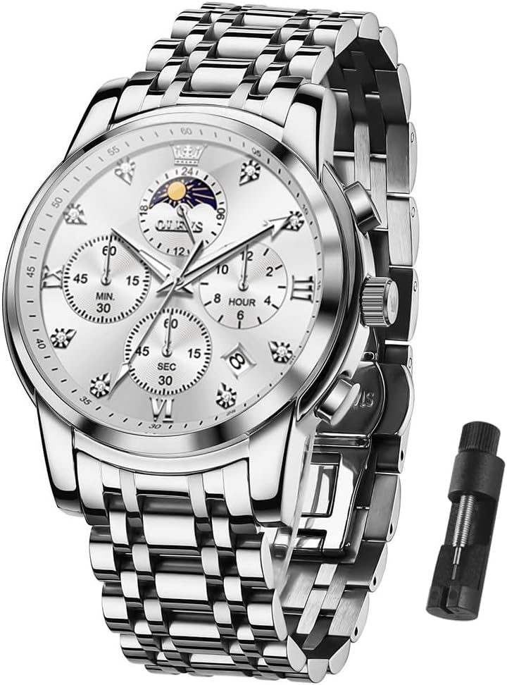 OLEVS Watch Men, Stainless Steel Waterproof Men's Dress Watch, Classics Large Face Dial with Date Relojes para Hombres, Business Luxury Watches for Men, Fashion Men's Analog Wrist Watches