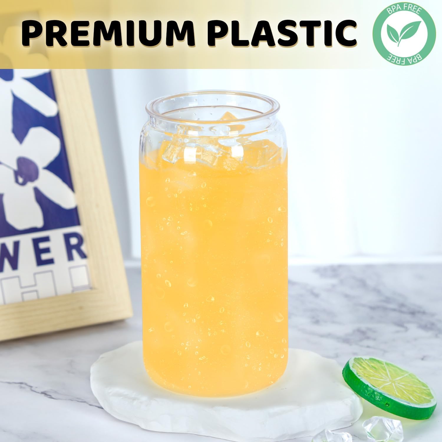 16 Oz Acrylic Plastic Can Tumbler, 6 Pack Plastic Clear Cup Beer Can, Plastic Mason Jar with Clear Lid - Image 3