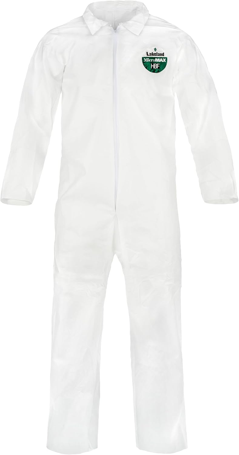 Lakeland MicroMax NS Disposable Coverall, Lightweight with Zipper Closure, Open Wrist and Ankle Cuffs, White (25 Pack)