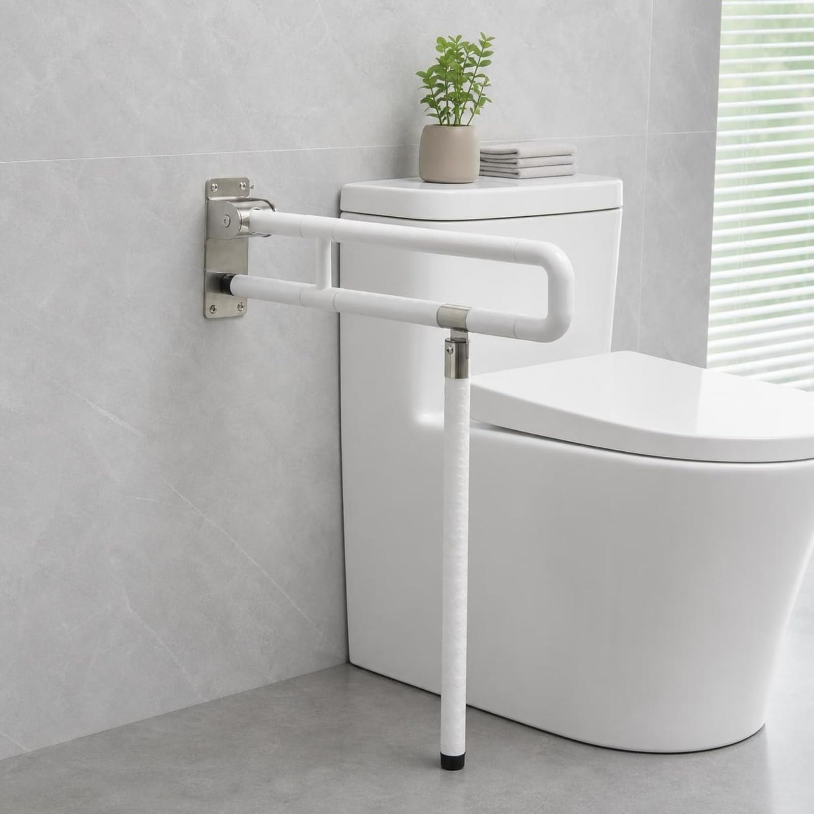 Maniglione Pieghevole Sicuro, Giallo, Giallo, 700mm - Con Gamba | Resistente Corrosione, Robusto, Barra di Sostegno per WC, Bagno, Anziani