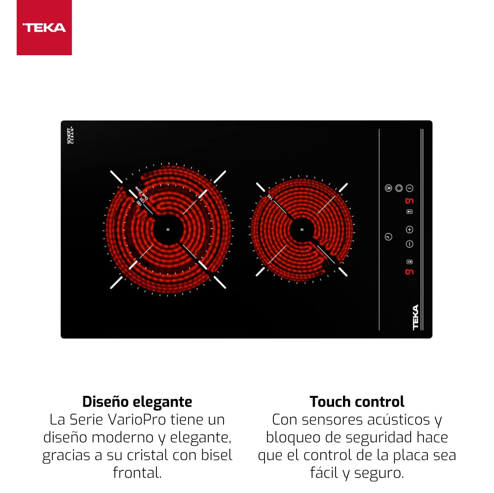 TEKA Placa Vitrocerámica 30 cm, 2 Zonas de Cocción, Touch Control, Bloqueo Seguridad, Indicador Calor Residual, Fast-Click, TZC 32320 TTC