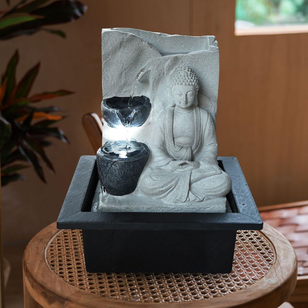 GLOBO LED Tisch Spring Brunnen Buddha Design Wasser Spiel Wohn Zimmer Dekoration grau 93019