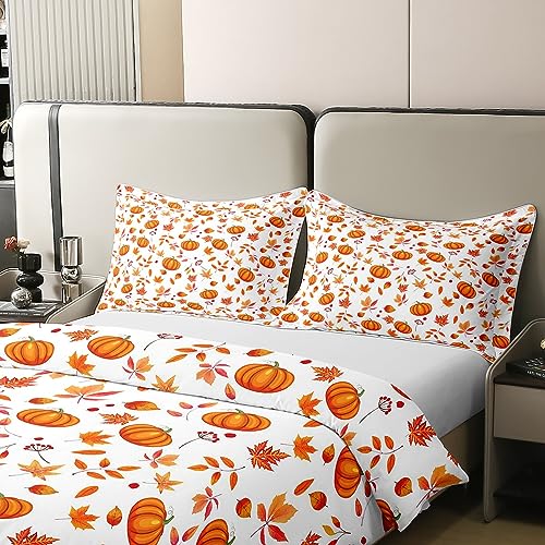 100% Cotton Halloween Pumpkin Comforter Cover, Happy Fall Autumn Bedding Sets Double - Image 4