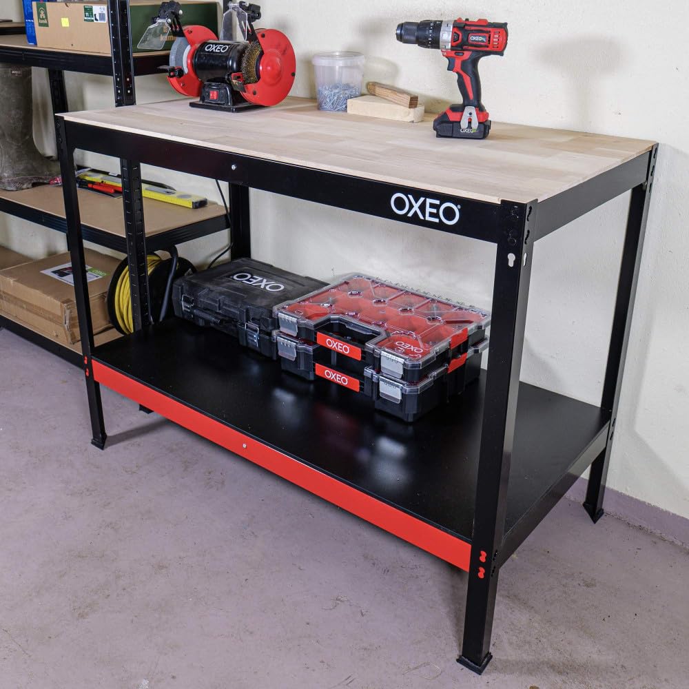 Etabli d'atelier - Table de travail - 120x60x90cm - Structure Acier - Montage sans Vis - Bricolage Atelier Garage