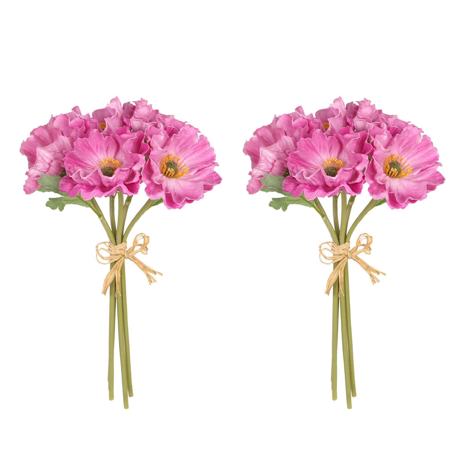 INSUNSIX Artificial Poppy Flowers 2 Bouquets Faux Pink Poppy Flowers 10PCS Real Touch Poppies Stems for Wedding Party Office Home Decor(Deep Pink)