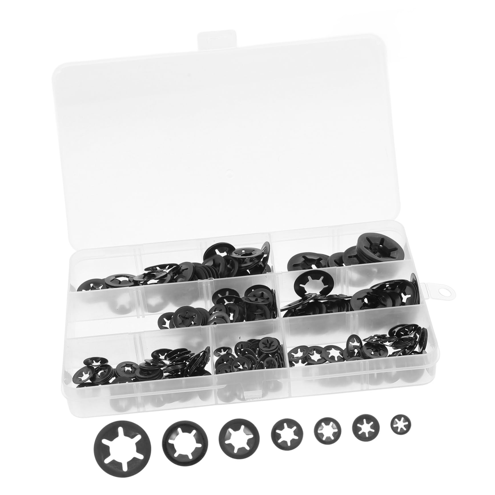 STOBAZA 340pcs 7 Locking Washer Assortment Kit Push Clips Resistant Fasteners for Indoor Outdoor Use for Various Securing Tasks Random Color