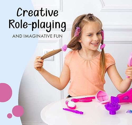 Miniatura 4 de Juego de salón de belleza Vogue para niñas con secador de pelo, espejo y accesorios para peinados de moda