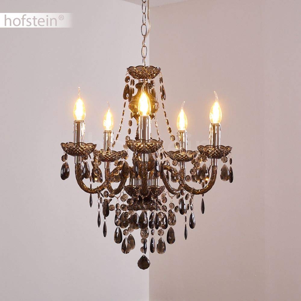 Kronleuchter Delhi aus Metall in Schwarz, Hängelampe 5-flammig, 5 x E14, klassische Pendelleuchte mit Zierkristallen, Vintage/Retro Design, ohne Leuchtmittel,