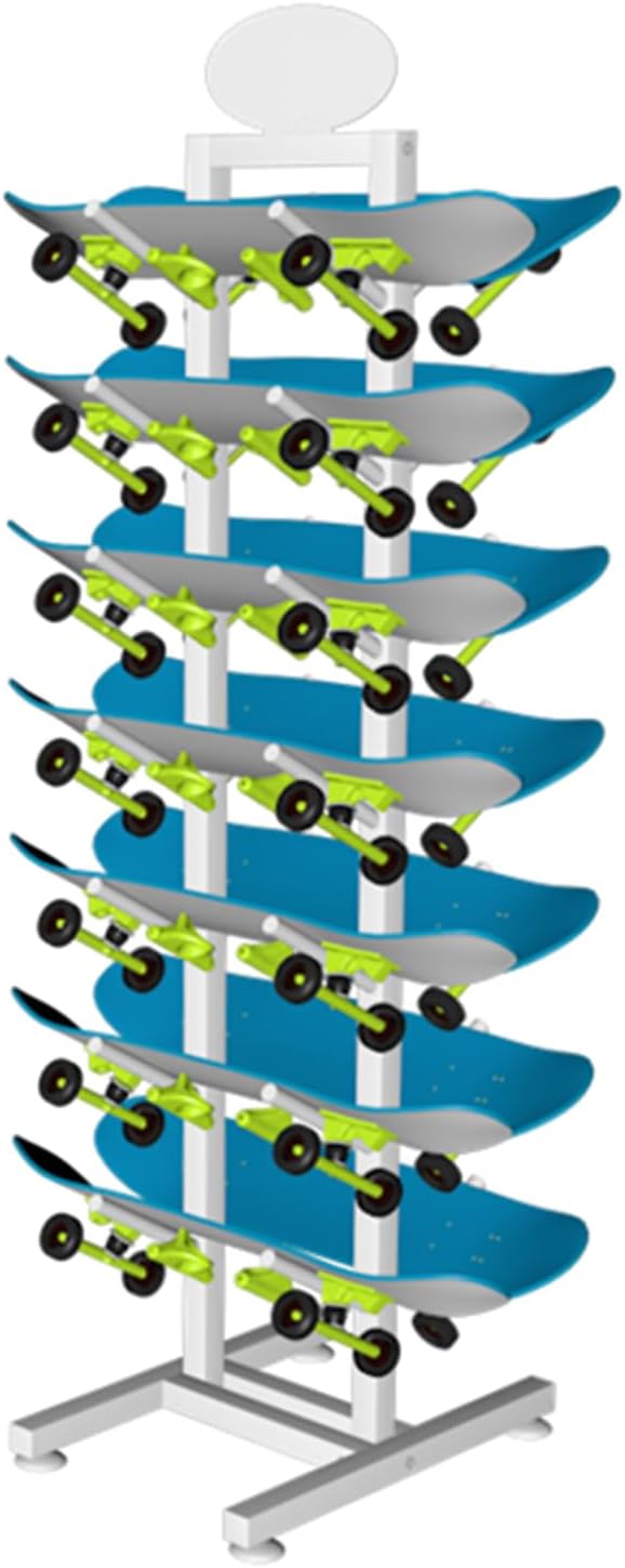 Skateboard Racks 7-Layer Floor Yoga Mat Storage Organizer Multi-Layer Metal Home Gym Display Stand for Snowboard Longboard Surfing Board - Holds 14 Skateboards/Yoga Mats,White,150X55X40Cm