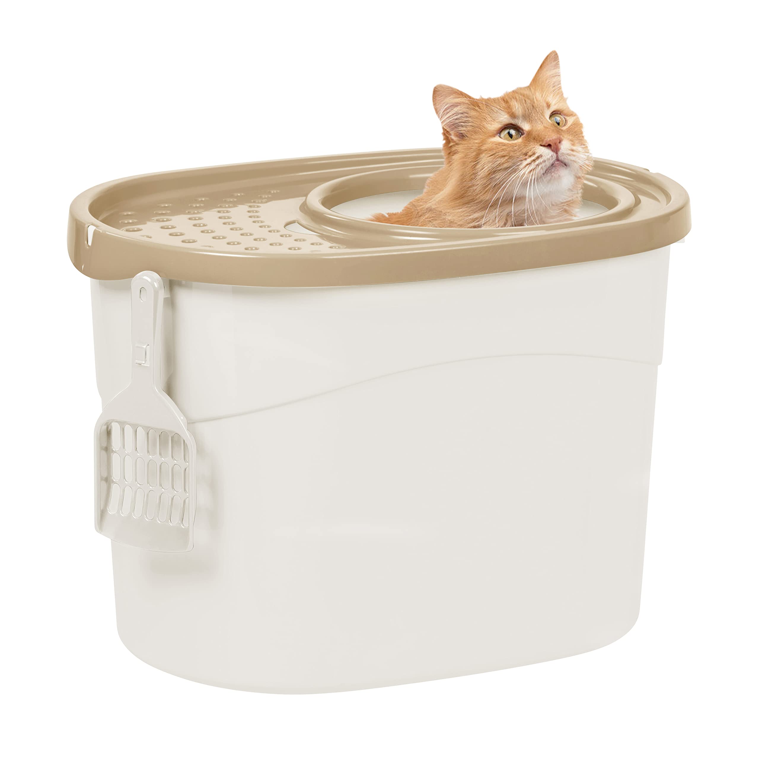 Iris Ohyama Arenero Gato Cubierto con Pala, hasta 7kg, Blanco/Beige, Caixa de areia para Gatos, Caja, para Gatos Grandes y pequeños, Cerrado, Cagadero, WC, Libre de BPA, Cat Litter Box, TECL-20