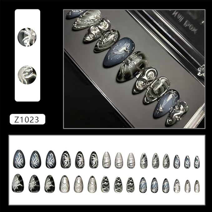 Y2K Goth Nails: 30pcs 🖤 Spooky Almond Press-Ons