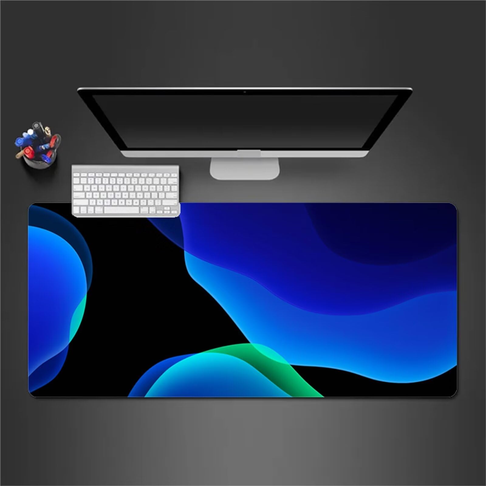 Alfombrilla Raton Gaming XXL 1200x600x2cm Alfombrilla de Ratón Grande Alfombrilla Gaming de Escritorio con Base Antideslizante para Gamers PC y Portátil (Azul Negro)