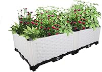 Vista 53 de Hershii Kits de cama elevada de jardín, contenedores rectangulares de plástico para plantas profundas, para interiores y exteriores, verduras, Blanco