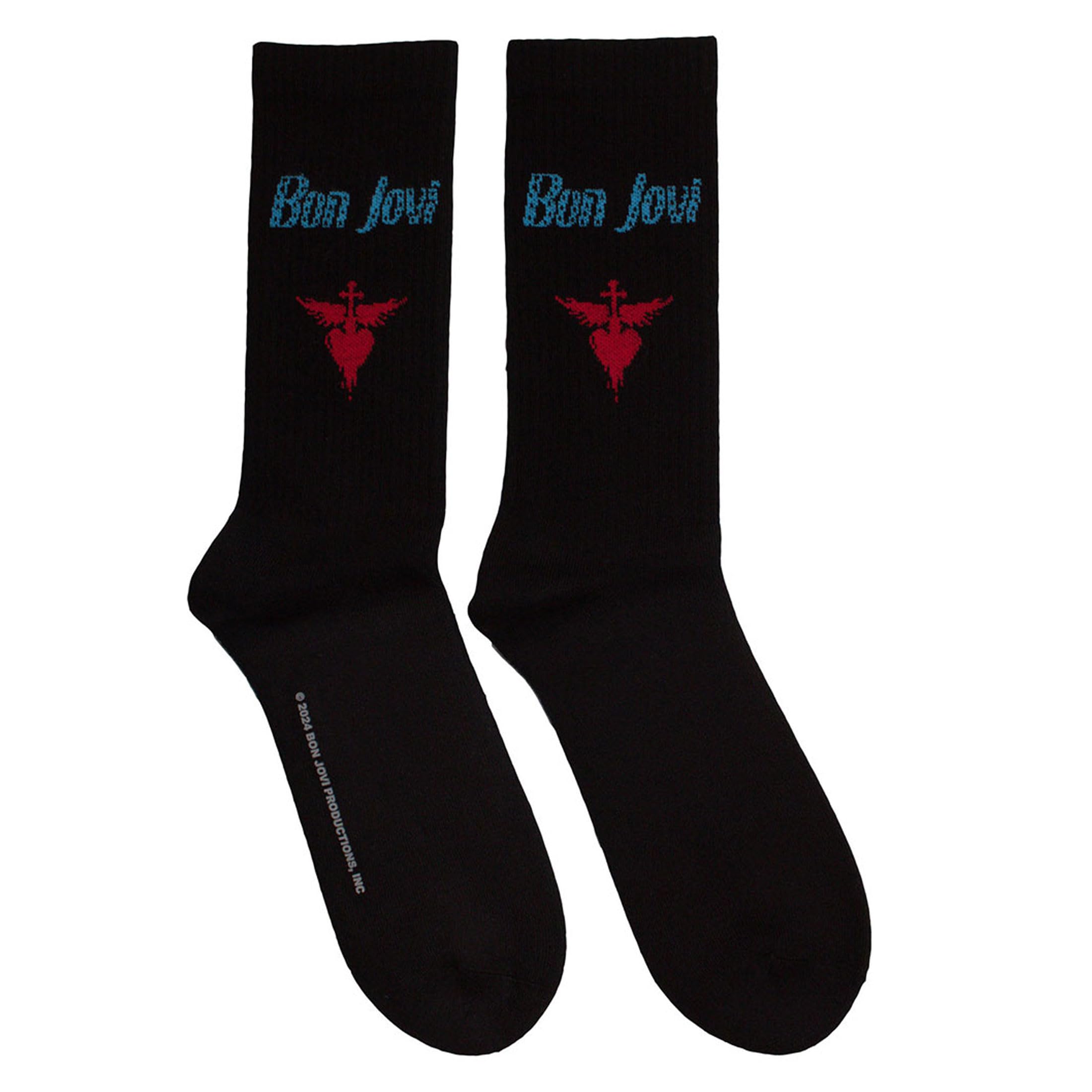 Rock Off Officially Licensed Products Men's Black Bon Jovi Dagger Heart Blue Logo Terry Socks One Size