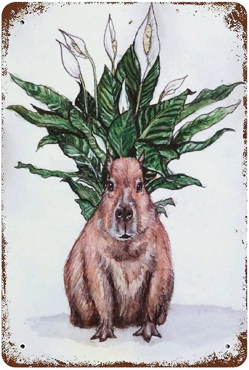 peiyeety Vintage Capybara Metal Plaque Poster Retro Metal Tin Sign Plaque Wall Decor Gift for Bathroom Restaurant Farm Bedroom Cafe School 8"x12"