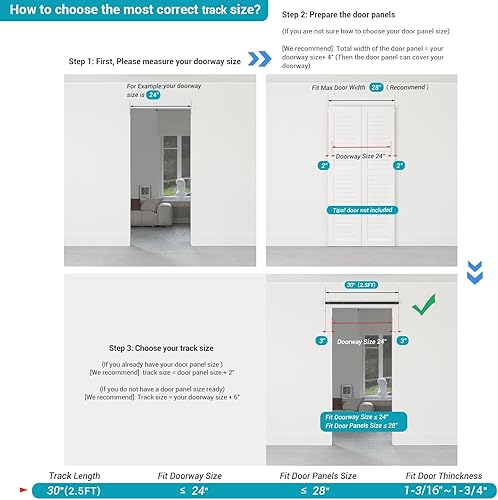 Miniatura 6 de Kit de riel de herrajes para puerta corrediza de granero de 30 pulgadas, suave y silencioso, rodillo negro montado lateral, fácil de instalar,