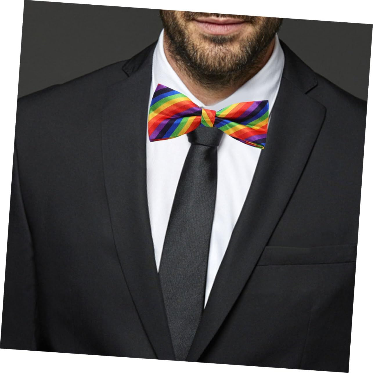 FOMIYES 2Pcs Unisex Rainbow Stripes Bow Tie Durable Fabric Bowtie for Parties Stage Shows and Cosplay Vibrant Colors for Men Women