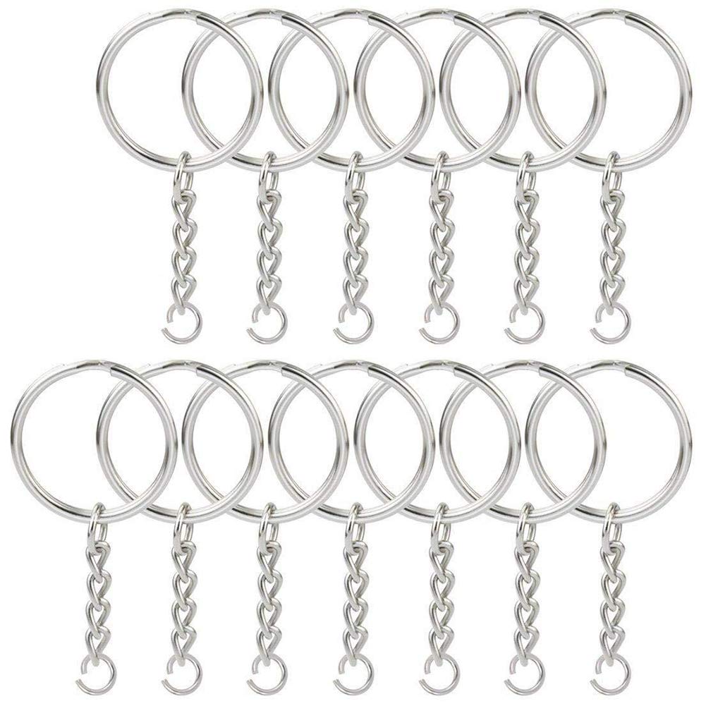 HugeDE 100 Pcs 25mm 1 Inch Split Key Rings with Chain and Jump Rings Connector for DIY Arts Craft