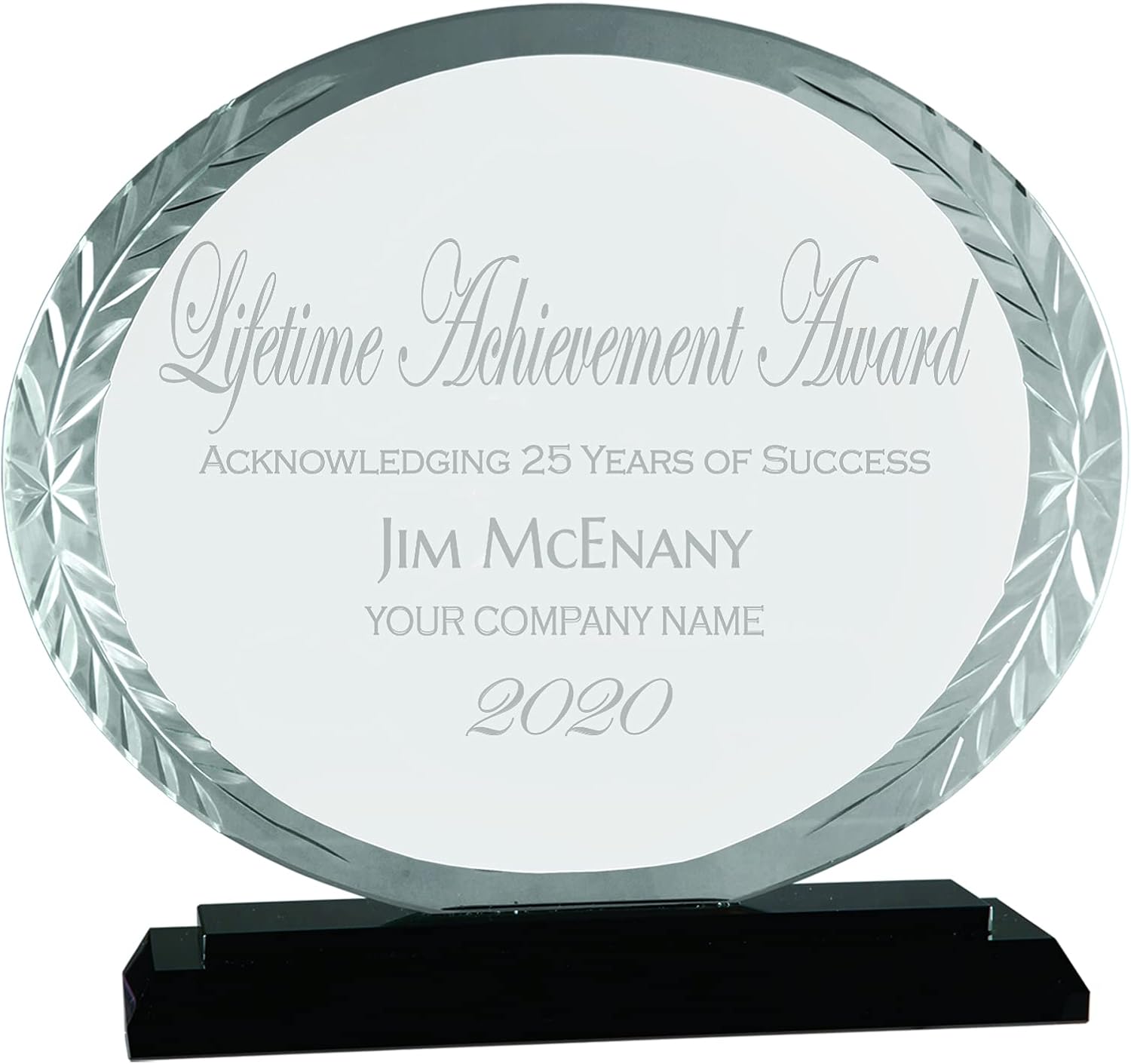 Personalized 7" Clear Oval Accent Glass Engraved Glass Plaque, Custom Engraved Award Plaque for Teachers, Retirement, Employee Appreciation and Recognition