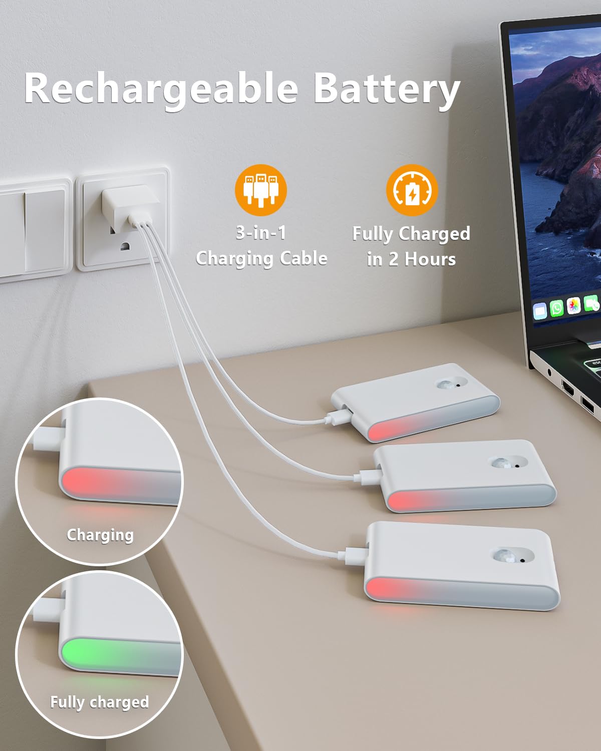 WILLED Stair Lights Indoor RGB Warm White Motion Sensor Night Light Color Changing Motion Sensor Light Indoor Rechargeable — view 6