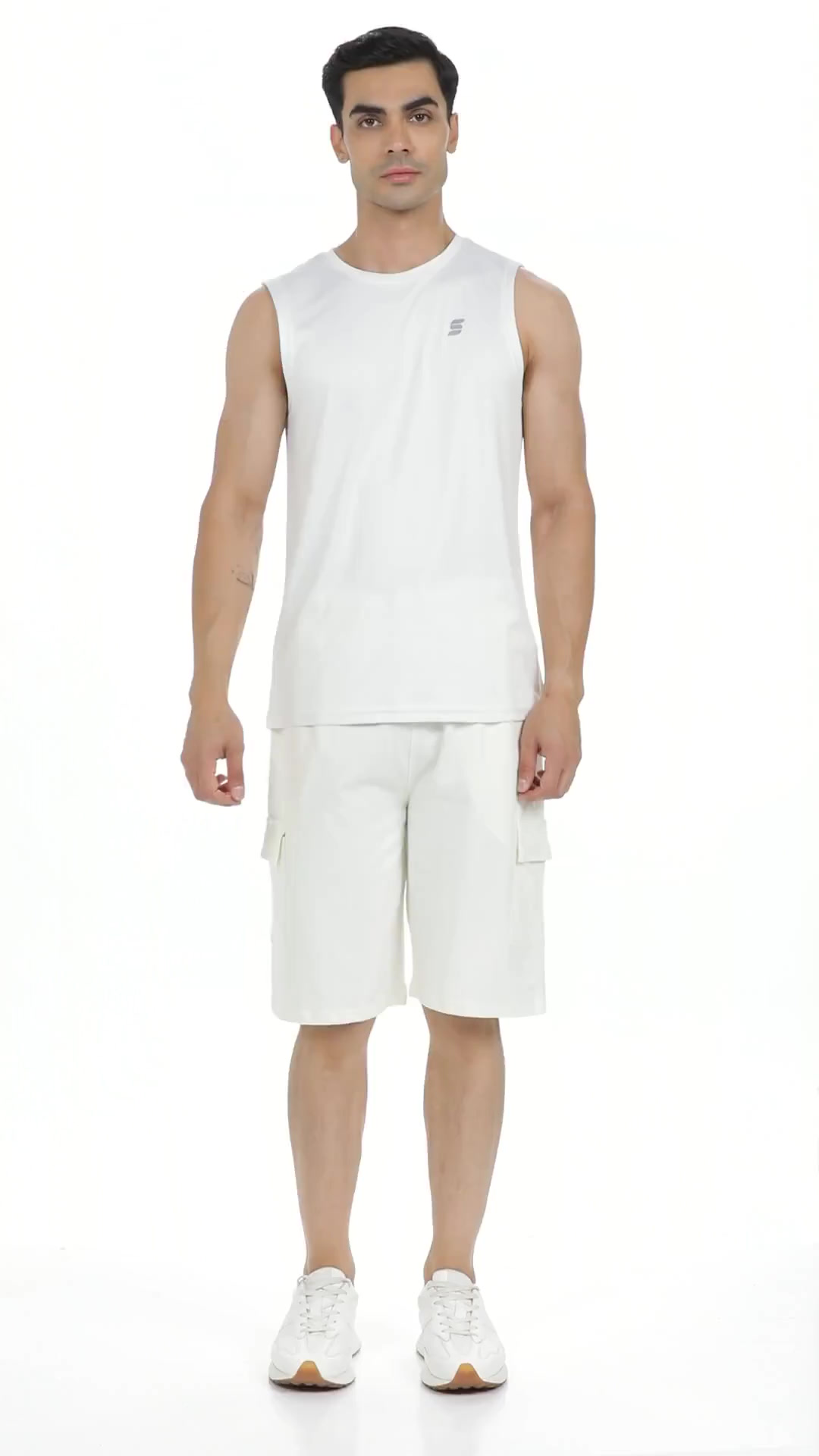 Nobero Men Cargo Shorts (1M-BWSH-R0082_Arctic Wolf,Cream,Small