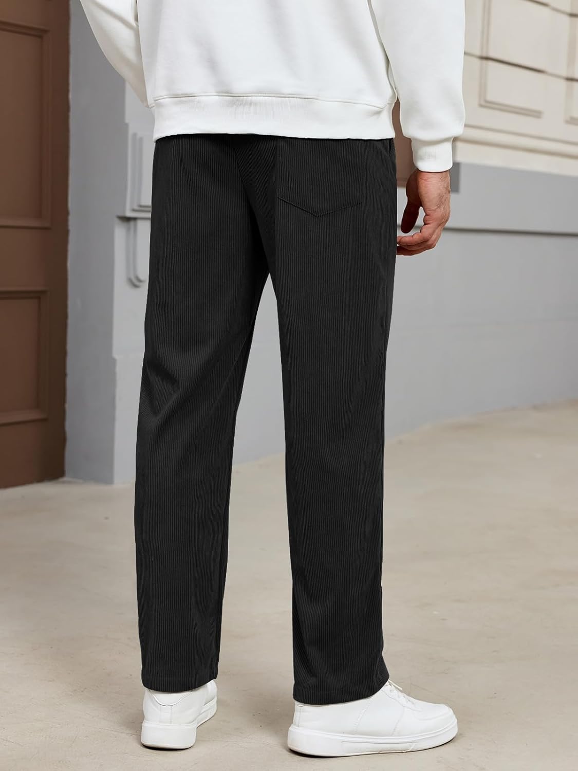 Suwangi Men’s Corduroy Casual Pants Drawstring Elastic Waist Stretch Sweatpants Straight Leg Trouser with Pockets Relaxed Fit - Image 3