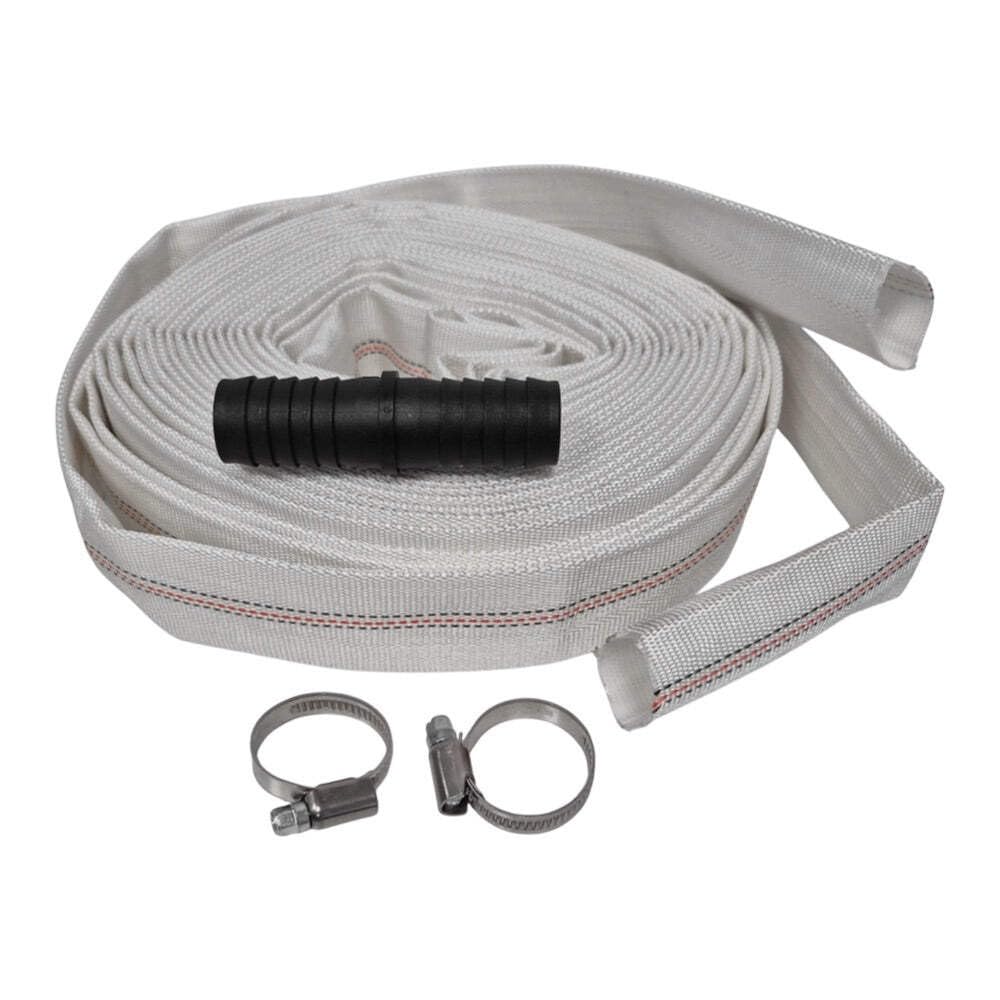 Lay Flat Hose Kit 2" ID 15 m - Discharge Water Pump Transfer Hose 8 Bar Working 24 Bar Burst - with 2 Hose Clips and Repair Joiner for Irrigation Drainage Dewatering Flood