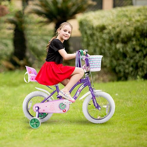Miniatura 3 de Bicicleta para niños, marco de acero, bicicleta para niños, estilo princesa pequeña, 12-14-16-18-20 pulgadas, con rueda de entrenamiento