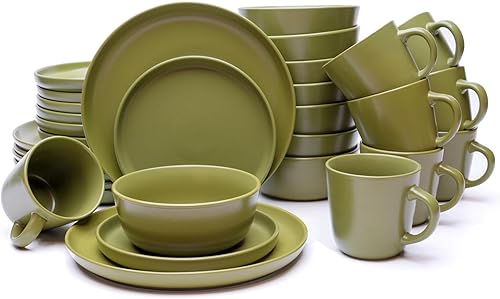 MÜLLERHEIM 903 Minimalist Collection - Juego de vajilla contemporánea de cerámica de 32 piezas para 8 platos y cuencos verde oliva, juego de platos